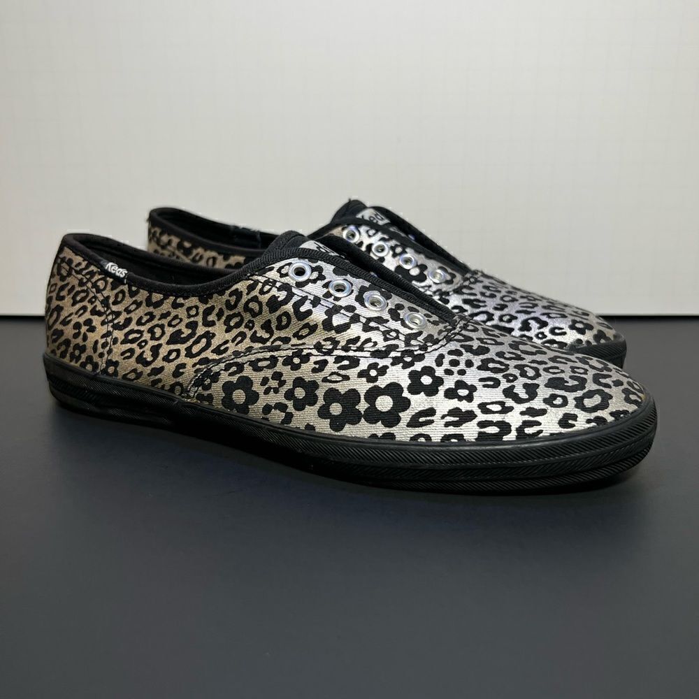 Womens KEDS Flower & Animal Print Silver Laceless Low Top Sneakers / Size 6.5